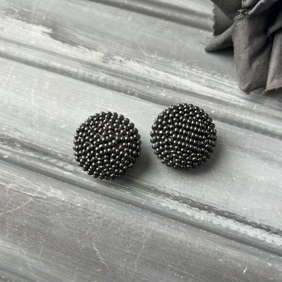 Black Bead Clip-on Earrings - Picture 2 of 8